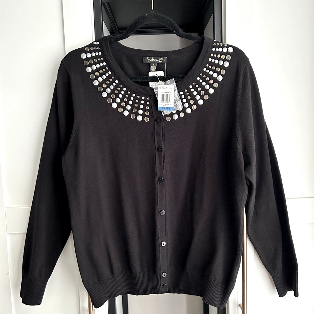 BRAND NEW! Black cardigan sweater. By Top Knit size XL.